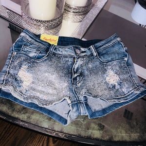 Rhinestone Machine Jean Shorts